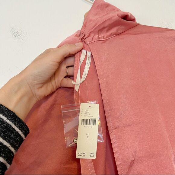 Anthropologie Ruched Asymmetrical Satin Mini Dress NEW Size 2 in Coral Pink - Picture 12 of 14